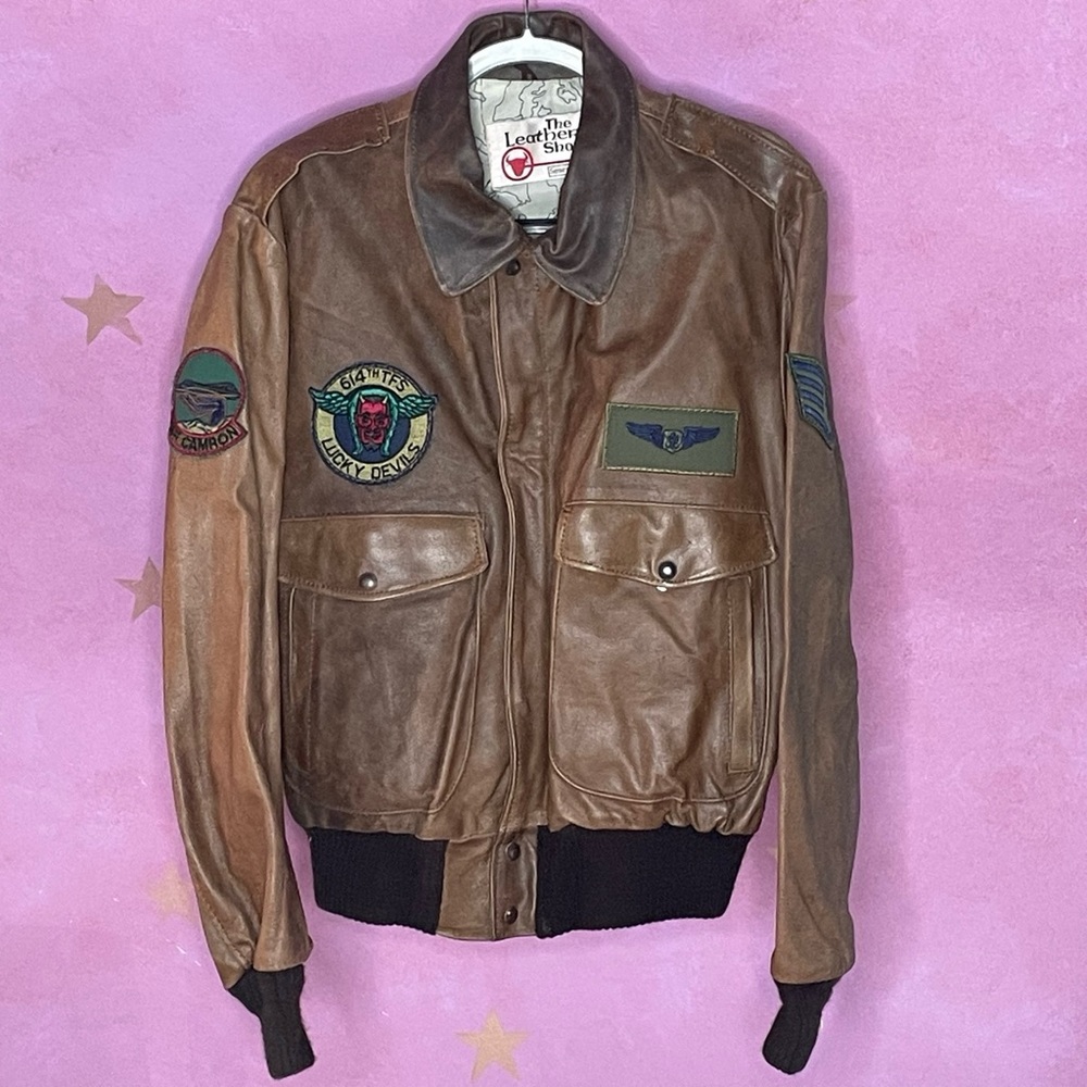 Vintage The Leather Shop Sears US Air Force 614 TFS Military Bomber Jacket